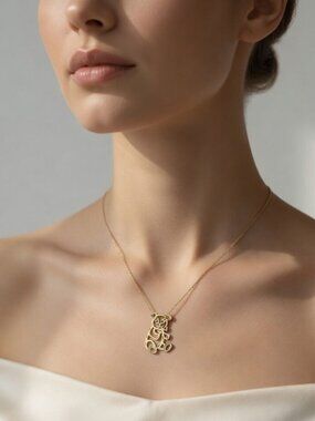 Vintage 14k Yellow Gold Diamond Cut Teddy Bear Panda Pendant